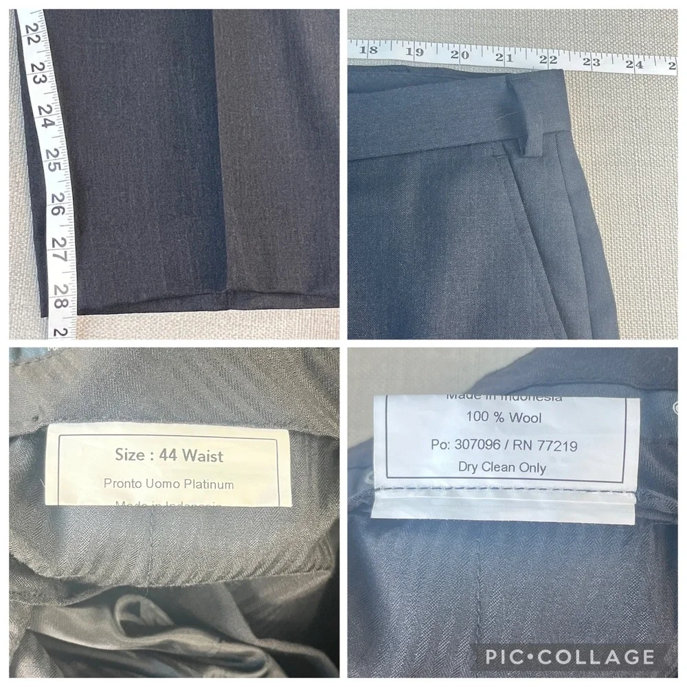 Pronto Uomo Platinum Suit Mens 48L 44W Gray 100% Wool 2-Piece Professional